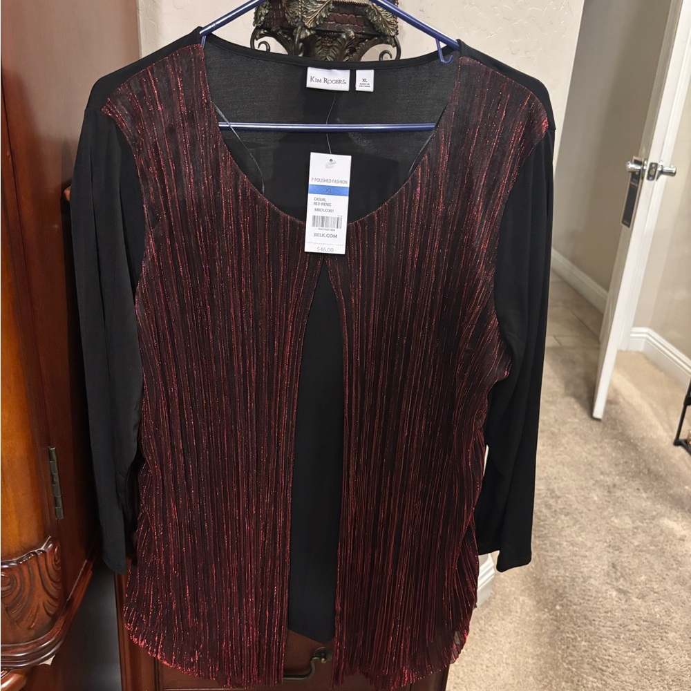 Kim Rogers Black Tunic with Red Metallic Stripes